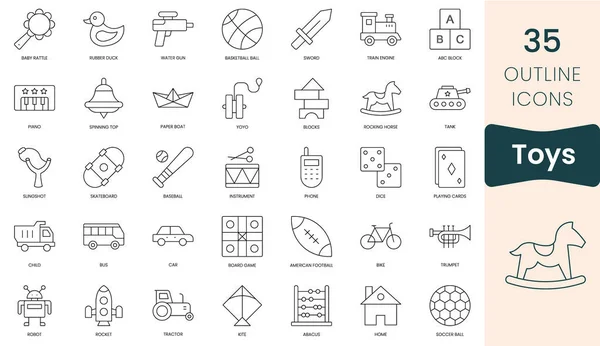 Набор Иконок Игрушек Упаковка Тонкими Контурами Векторная Иллюстрация — стоковый вектор