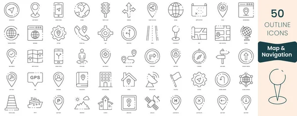 stock vector Set of map and navigation icons. Thin outline icons pack. Vector illustration