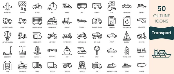 Set Transport Icons Thin Outline Icons Pack Vector Illustration — Stockvector