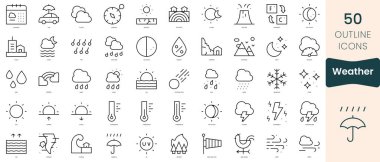 Set of weather icons. Thin linear style icons Pack. Vector Illustration