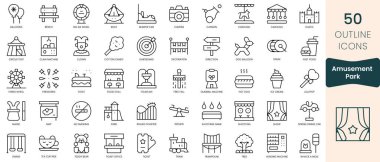 Set of amusement park icons. Thin linear style icons Pack. Vector Illustration