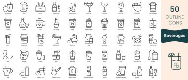 Set of beverages icons. Thin linear style icons Pack. Vector Illustration