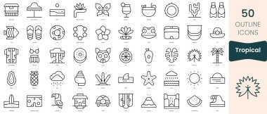 Set of tropical icons. Thin linear style icons Pack. Vector Illustration