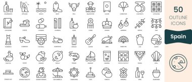 Set of spain icons. Thin linear style icons Pack. Vector Illustration