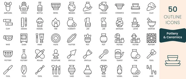 stock vector Set of pottery and ceramics icons. Thin linear style icons Pack. Vector Illustration