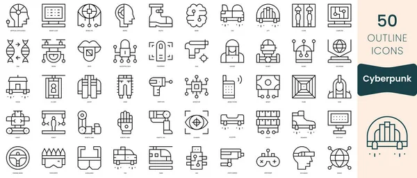 stock vector Set of cyberpunk icons. Thin linear style icons Pack. Vector Illustration