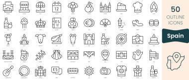 Set of spain icons. Thin linear style icons Pack. Vector Illustration