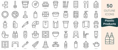 Set of plastic products icons. Thin linear style icons Pack. Vector Illustration
