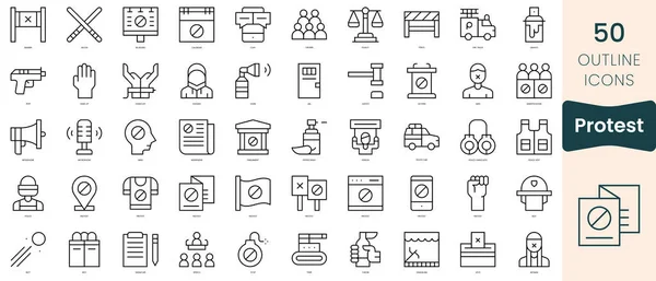 Set Protest Icons Thin Linear Style Icons Pack Vector Illustration - Stok Vektor