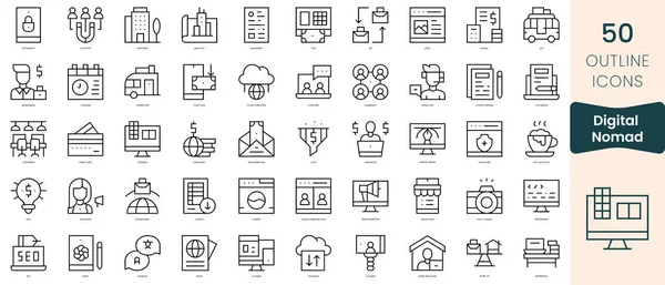 Set Digital Nomad Icons Thin Linear Style Icons Pack Vector — Stockvektor
