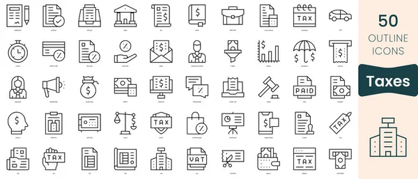 Set Taxes Icons Thin Linear Style Icons Pack Vector Illustration — Stockvektor