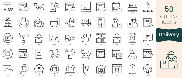 Set Delivery Icons Thin Linear Style Icons Pack Vector Illustration — Stockvektor