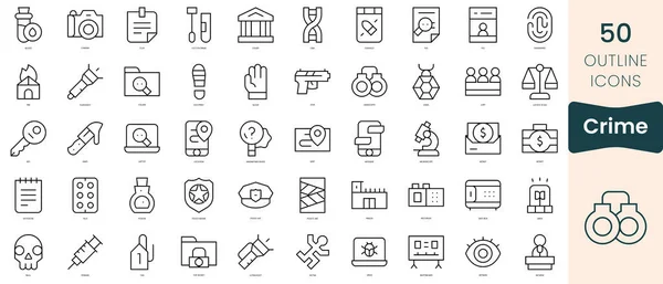 Set Crime Icons Thin Linear Style Icons Pack Vector Illustration — Vettoriale Stock