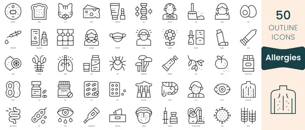 Set Allergies Icons Thin Linear Style Icons Pack Vector Illustration - Stok Vektor