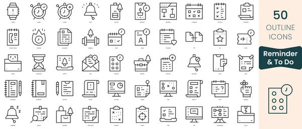 Set Reminder Icons Thin Linear Style Icons Pack Vector Illustration — Stockvektor