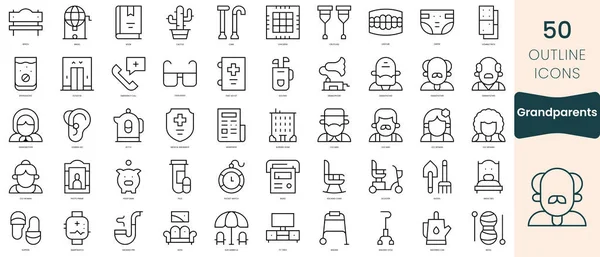 Set Grandparents Icons Thin Linear Style Icons Pack Vector Illustration - Stok Vektor