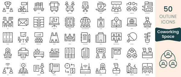 Set Coworking Space Icons Thin Linear Style Icons Pack Vector — Stockvektor