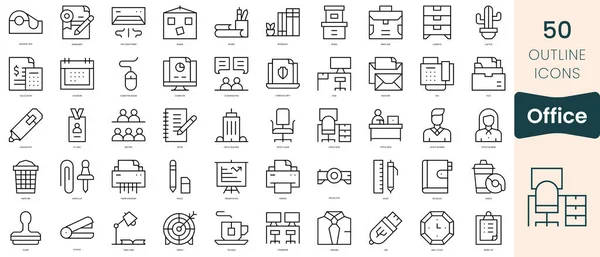 Set Office Icons Thin Linear Style Icons Pack Vector Illustration - Stok Vektor