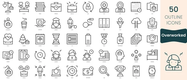 Set Overworked Icons Thin Linear Style Icons Pack Vector Illustration — Vettoriale Stock
