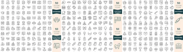 Paquete 300 Iconos Línea Delgada Este Conjunto Incluyen Unicornio Día — Archivo Imágenes Vectoriales