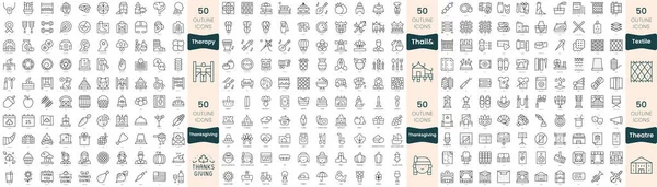 300 Иконок Тонкой Линии Set Include Textile Ththailand Thanksgiving Theatre — стоковый вектор