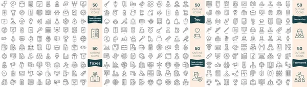 300 Иконок Тонкой Линии Набор Входят Управление Задачами Проектами Налоги — стоковый вектор