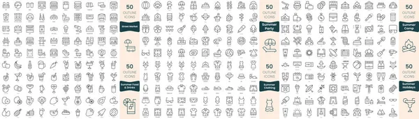 Paquete 300 Iconos Línea Delgada Este Conjunto Incluyen Mercado Callejero — Vector de stock
