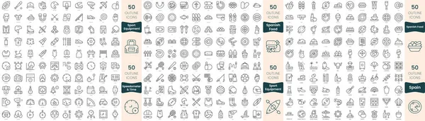 300 Иконок Тонкой Линии Комплект Входят Испанская Кухня Спидометр Время — стоковый вектор