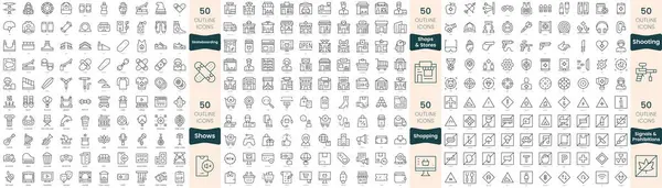 300 Λεπτές Γραμμές Εικονίδια Δέσμη Αυτό Σύνολο Περιλαμβάνουν Γυρίσματα Ψώνια — Διανυσματικό Αρχείο