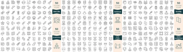 Paquete 300 Iconos Línea Delgada Este Conjunto Incluyen Ciencia Escocia — Archivo Imágenes Vectoriales