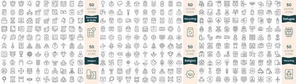 300 ince çizgi simgesi. Bu sette geri dönüşüm, mülteci, din, hatırlatma ve yapılacak