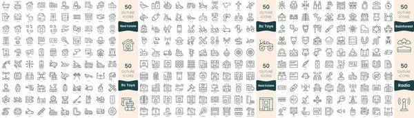 300 Иконок Тонкой Линии Набор Входят Радио Рейнджеры Игрушки Недвижимость — стоковый вектор