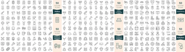 300 Иконок Тонкой Линии Набор Входят Полиция Загрязнение Окружающей Среды — стоковый вектор