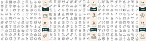 Paquete 300 Iconos Línea Delgada Este Conjunto Incluyen Patio Recreo — Archivo Imágenes Vectoriales