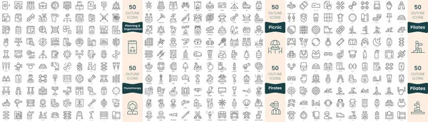 300 ince çizgi simgesi. Bu sette fizyoterapi, piknik, pilates, korsanlar, planlama ve organizasyon yer almaktadır.