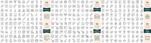 300 Thin Line Icons Bundle Set Include Pets Pharmacy Photo — Stock Vector