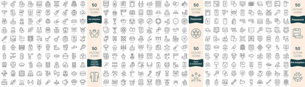 300 Иконок Тонкой Линии Набор Входят Вечеринка Праздник Пассаж Пароль — стоковый вектор
