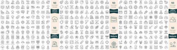 300 Иконок Тонкой Линии Набор Входят Стихийные Бедствия Природные Ресурсы — стоковый вектор