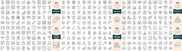 300 Иконок Тонкой Линии Набор Входят Тысячелетние Горные Муссонные Утренние — стоковый вектор