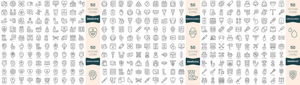 Paquete 300 Iconos Línea Delgada Este Conjunto Incluyen Medicina Medieval — Vector de stock