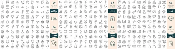 300 Иконок Тонкой Линии Набор Входят Любовные Послания Любовь Программа — стоковый вектор