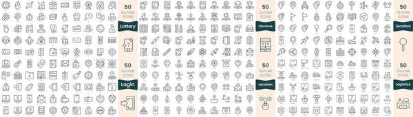 Paquete 300 Iconos Línea Delgada Este Conjunto Incluyen Literatura Ubicación — Vector de stock