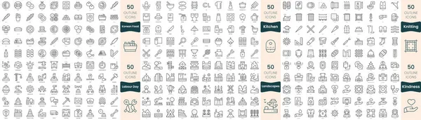 300 Иконок Тонкой Линии Набор Входят Доброта Кухня Вязание Еда — стоковый вектор
