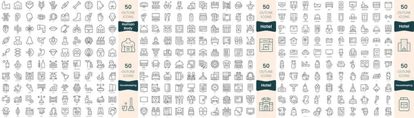 300 Иконок Тонкой Линии Набор Входят Гостиница Ведение Домашнего Хозяйства — стоковый вектор