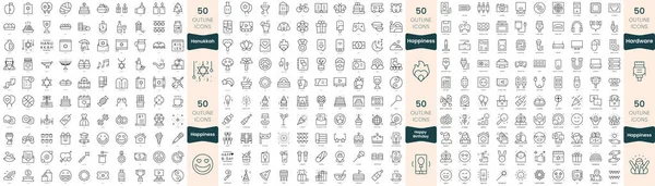 300 Иконок Тонкой Линии Набор Входят Ханука Счастье Днем Рождения — стоковый вектор