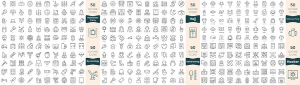 Paquete 300 Iconos Línea Delgada Este Conjunto Incluyen Ginecología Hacker — Vector de stock