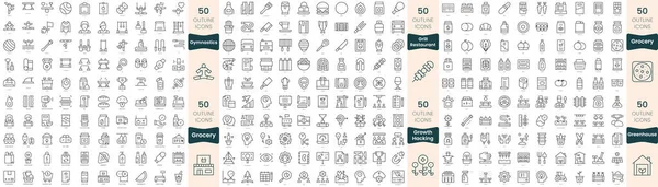 300 Иконок Тонкой Линии Набор Входят Теплицы Гриль Ресторан Бакалея — стоковый вектор