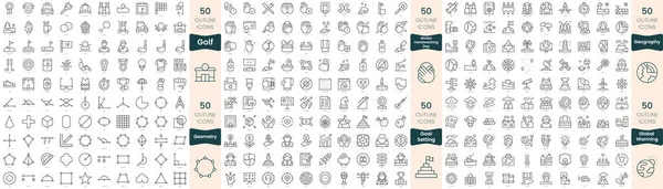 300 Dunne Lijn Pictogrammen Bundel Deze Set Zitten Aardrijkskunde Geometrie — Stockvector