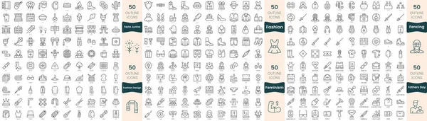 300 Λεπτές Γραμμές Εικονίδια Δέσμη Αυτό Σύνολο Περιλαμβάνουν Σχέδιο Μόδας — Διανυσματικό Αρχείο