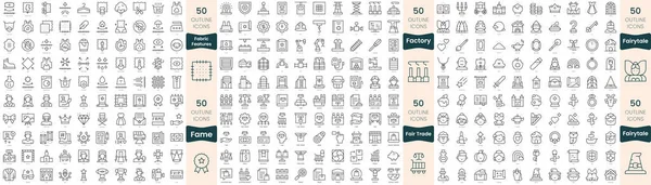 300个细线图标捆绑在一起 其中包括面料特征 公平交易 童话故事 — 图库矢量图片